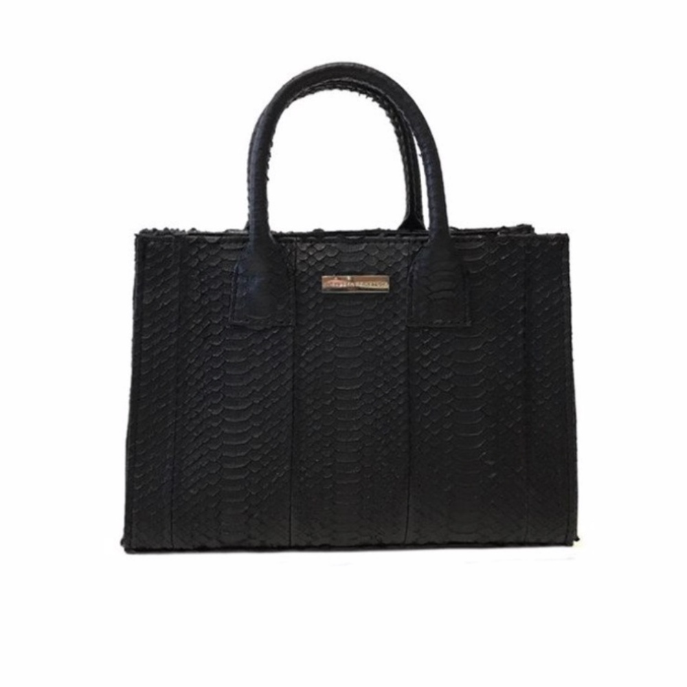 Belgravia Mini Tote, Black Italian Watersnake